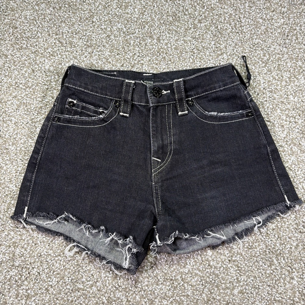 Women's True Religion Shorts Maisie 25 Raw Hem High Rise Denim Stretch